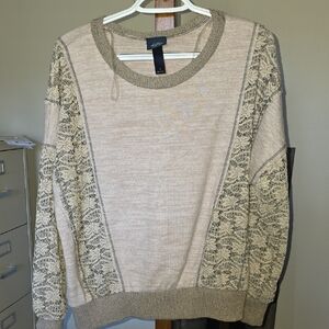 Daytrip Taupe Scoop-Neck Lace-Panel Sweater
